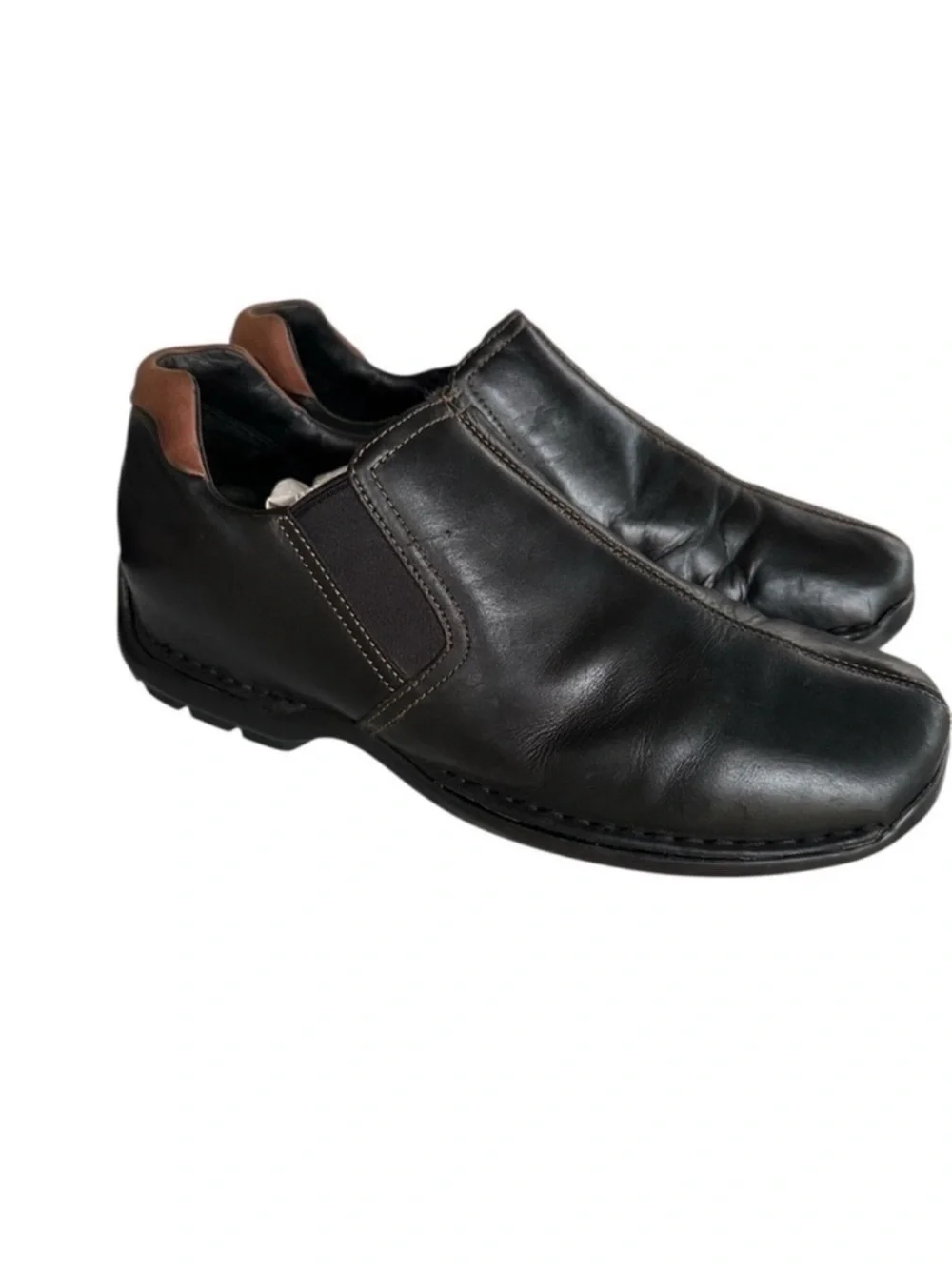 Cole Haan Black Comfortable Leather Slip-On Dress Loafers with Brown Heel Panel